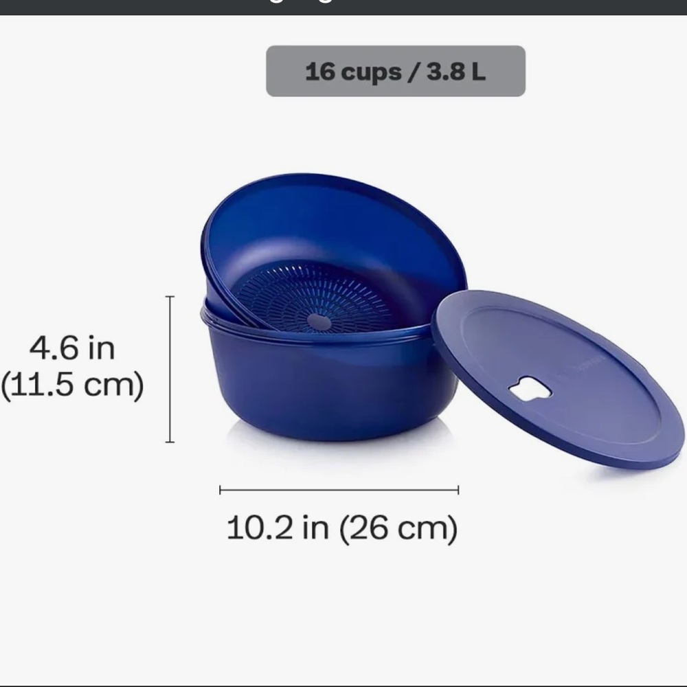 Tupperware Blue Crystalwave Container with Colander - Picture 3 of 3